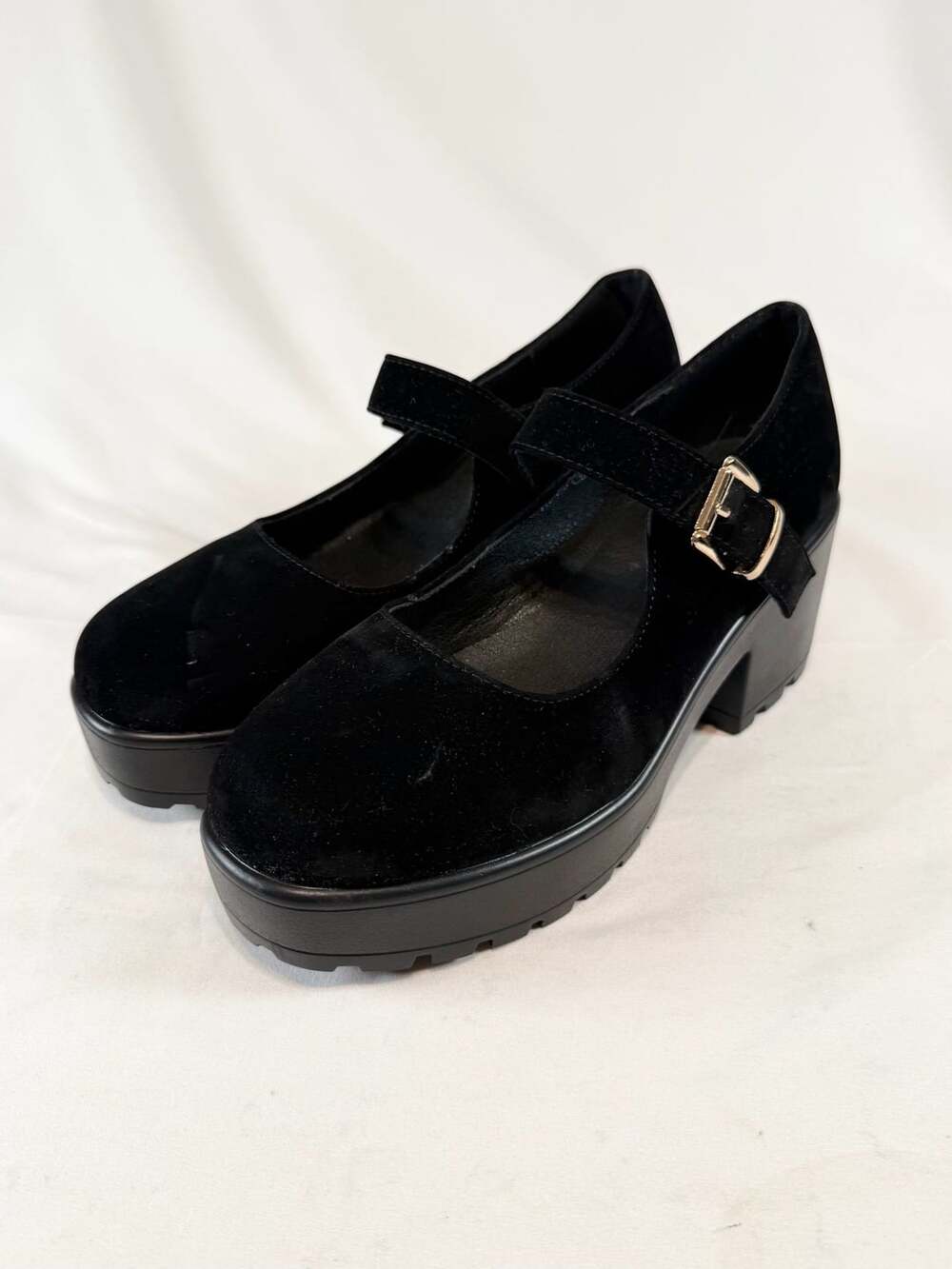 Nasty Gal Black Suede Platform Mary Janes Whimsigoth Y2K Dark Academia Size 6